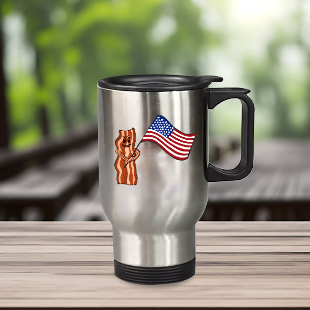 Bacon with Flag Stainless Steel Travel Mug with Handle
